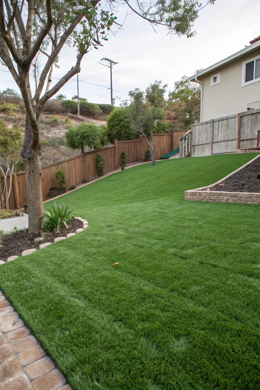 Transform challenging slopes into beautiful, green lawns with synthetic lawn.