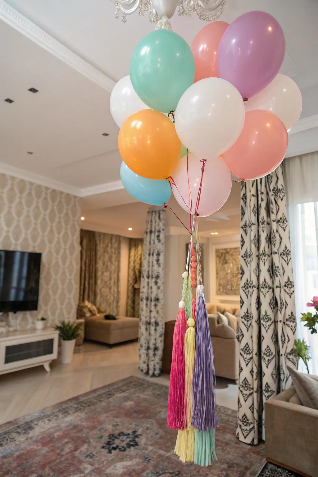 Adorned balloons append flair and motion to decorations.