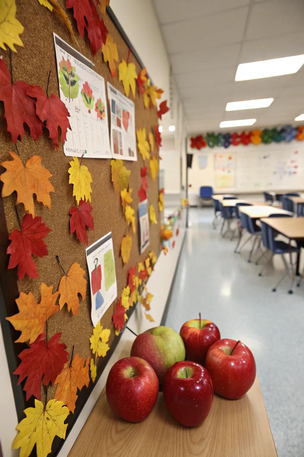 Welcome fall with an autumn apple harvest display.