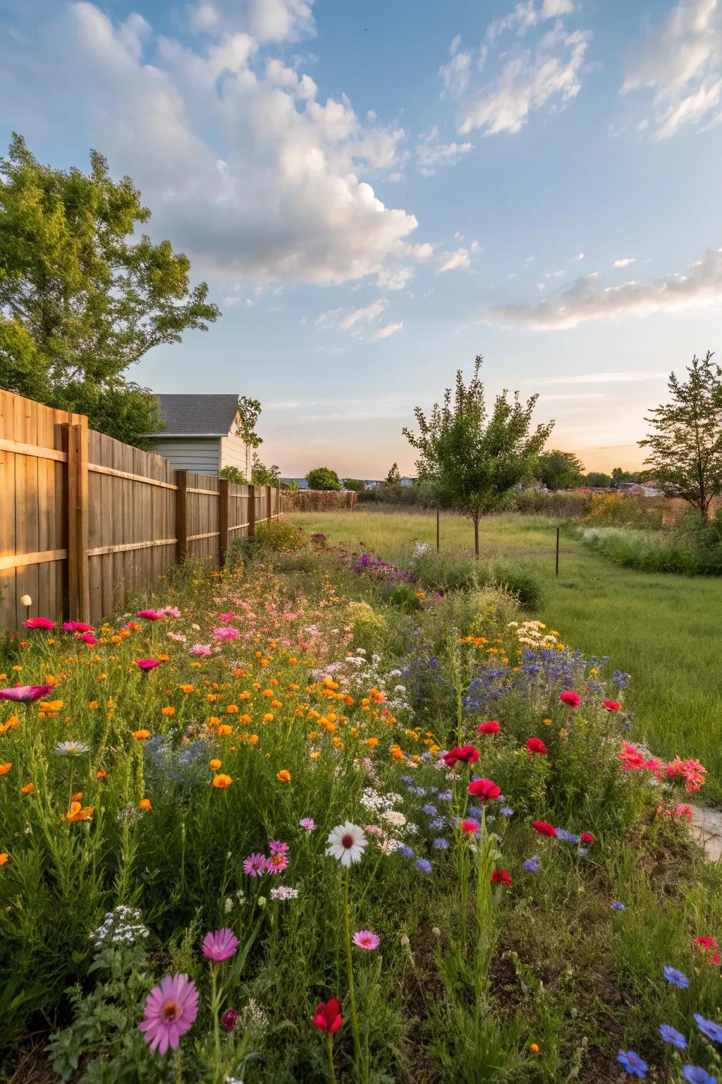 Wildflower meadows introduce vibrant colors and attract pollinators.