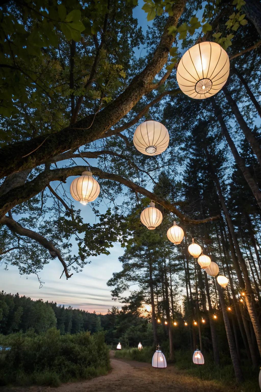 Whimsical lanterns add a charming and magical glow to the party.