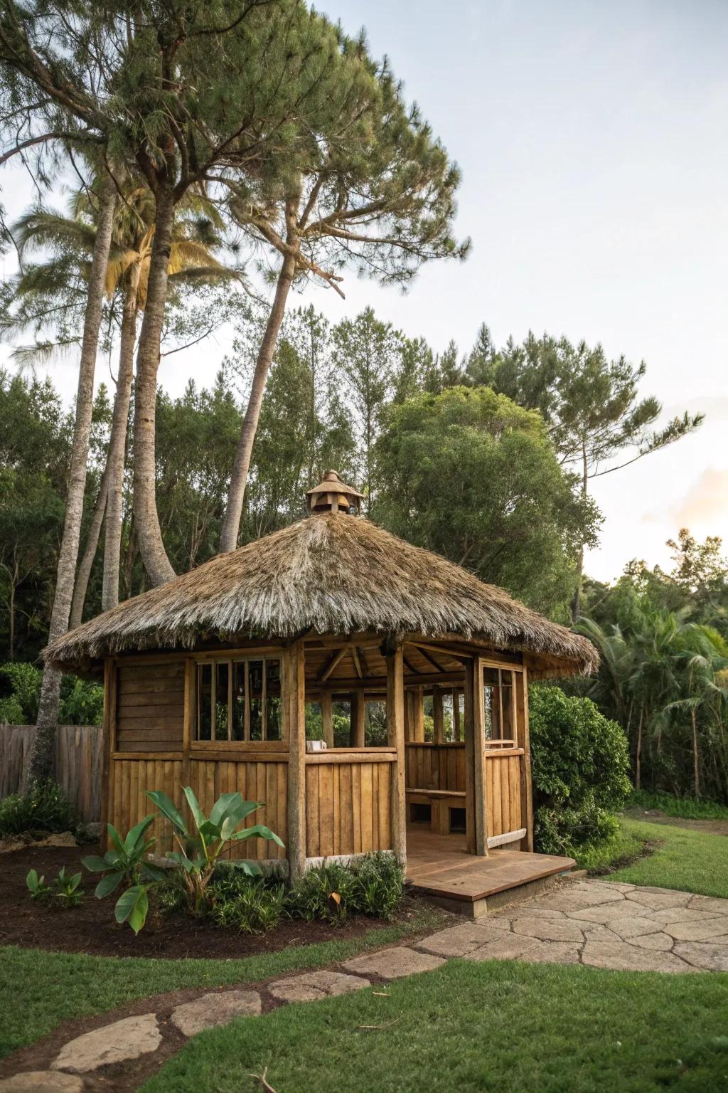 Upcycled components bring both charm and sustainability to your tiki hut.