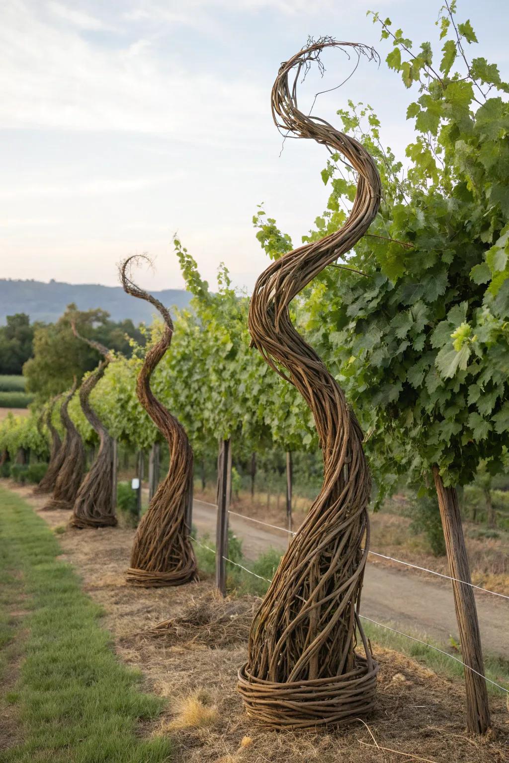 Add an artistic dimension to your vineyard with grapevine sculptures.