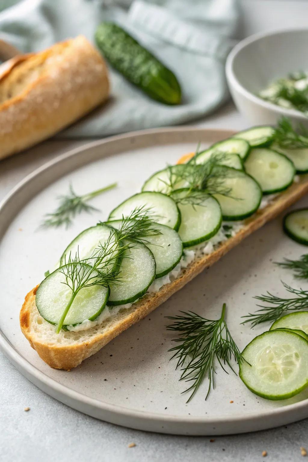 Crisp cucumber and dill bring a refreshing touch to your baguette.
