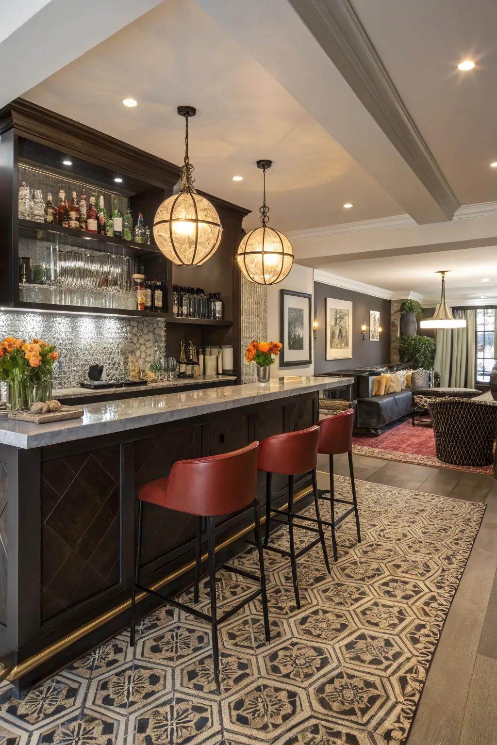 Bold flooring styles make a great statement in your bar.