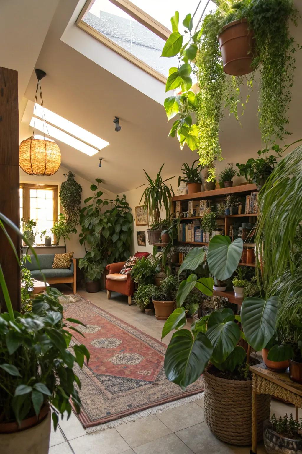 Plants introduce a natural touch to indoor spaces.