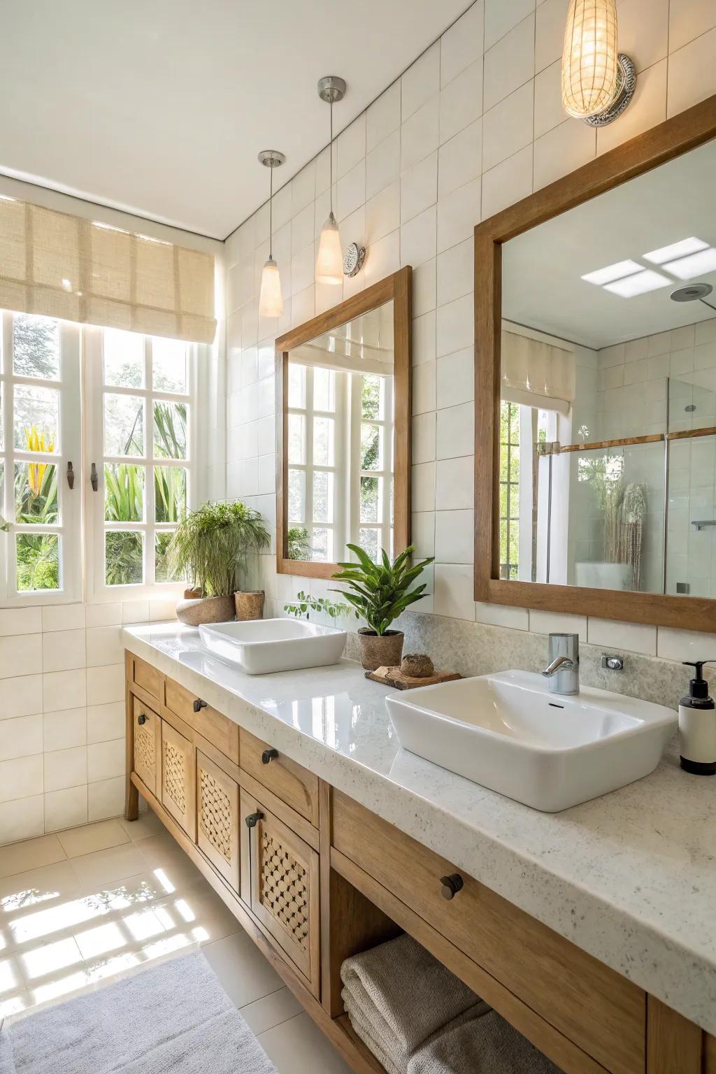 Bright countertops enhance brightness and tranquility.