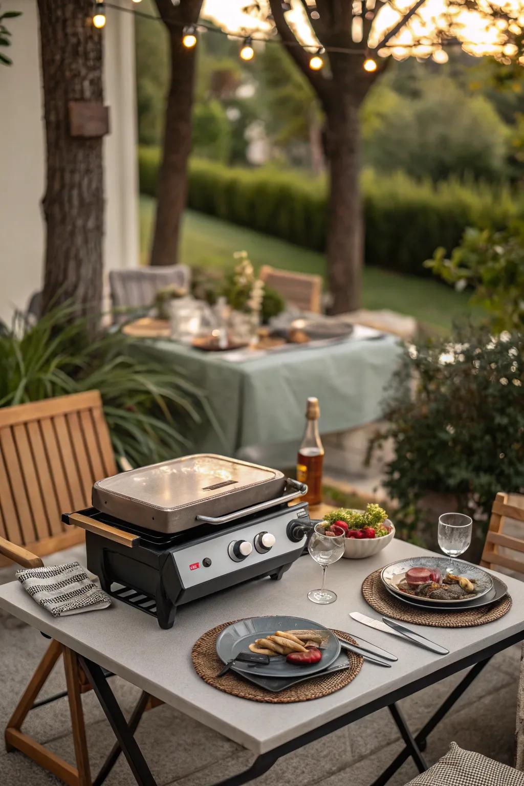 Tabletop barbecue for intimate outdoor suppers.