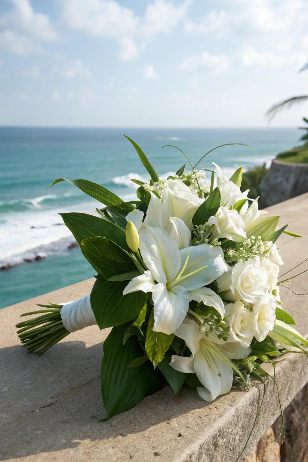 A timeless posy with classic sophistication for a beach wedding.