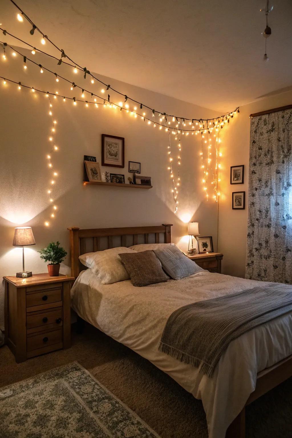 Ambient illumination redefines the tone of a bedroom.
