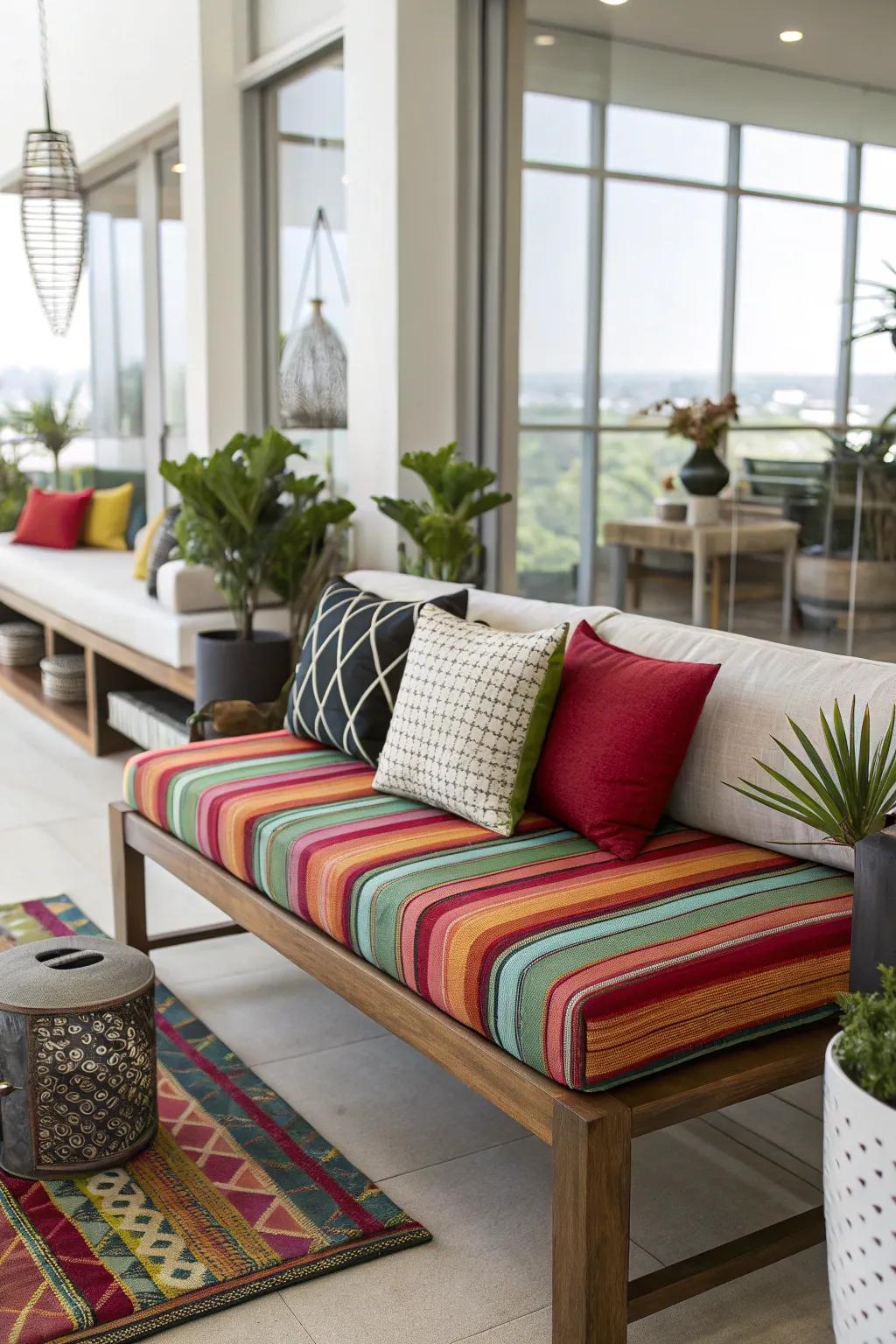 Striking stripes bring dynamic energy to your bench.