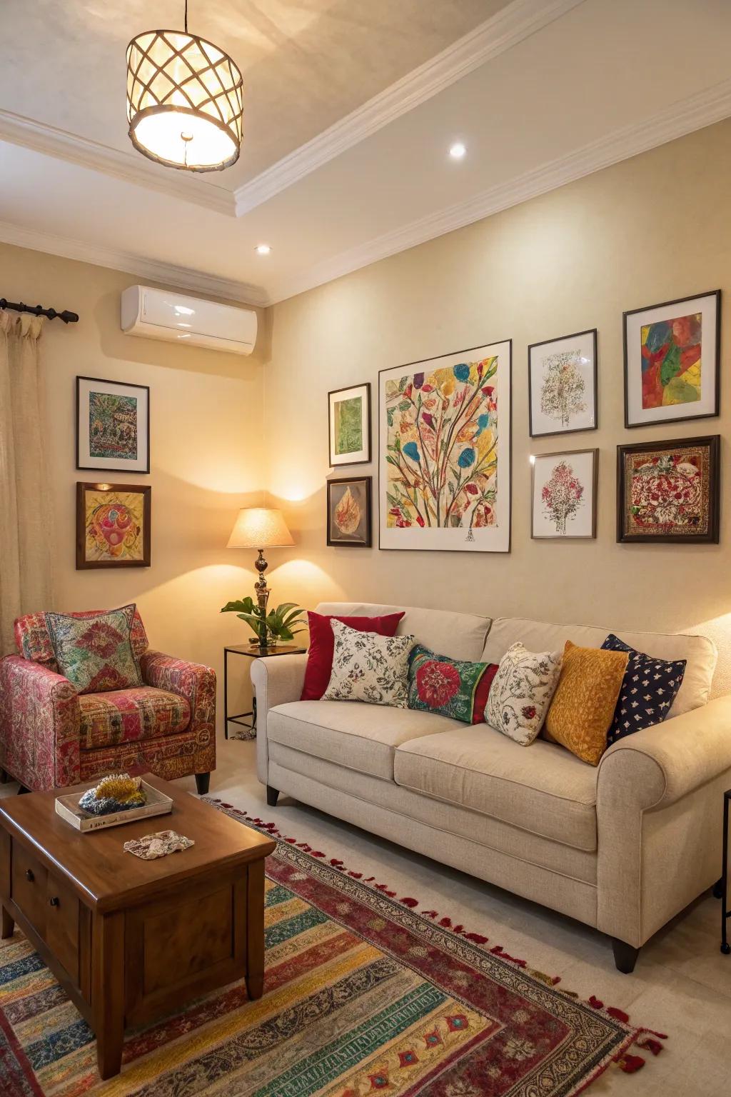 Sandstone walls offer a classic, versatile backdrop.