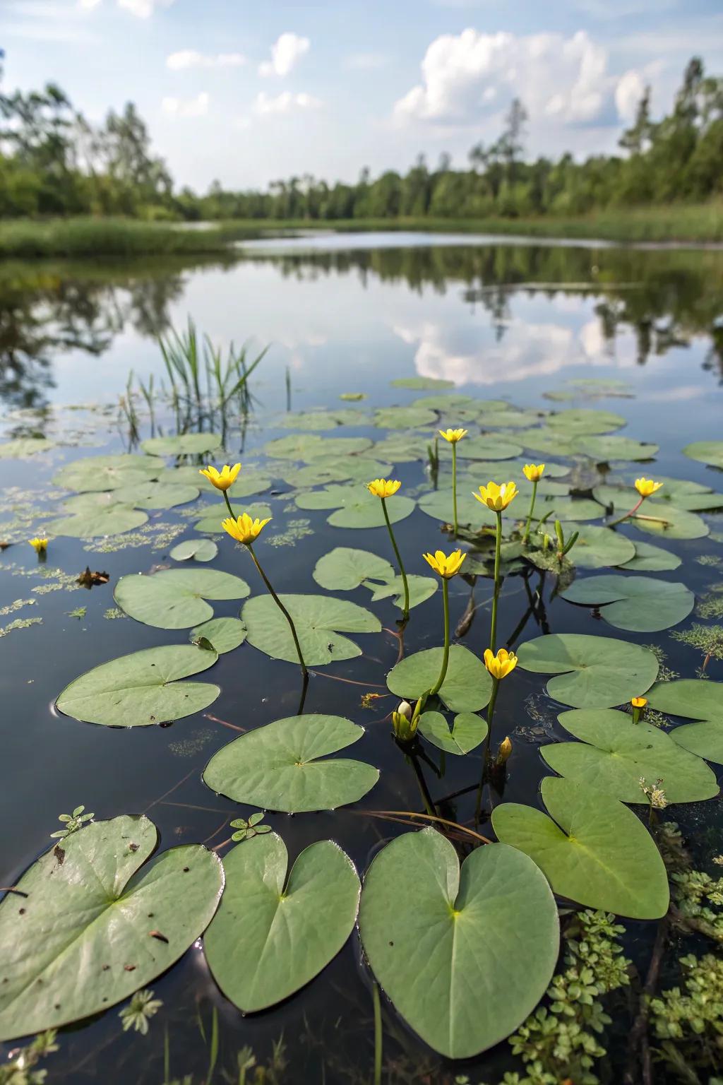 Heartleaf plants infuse the pond with a whimsical and sensitive charm.