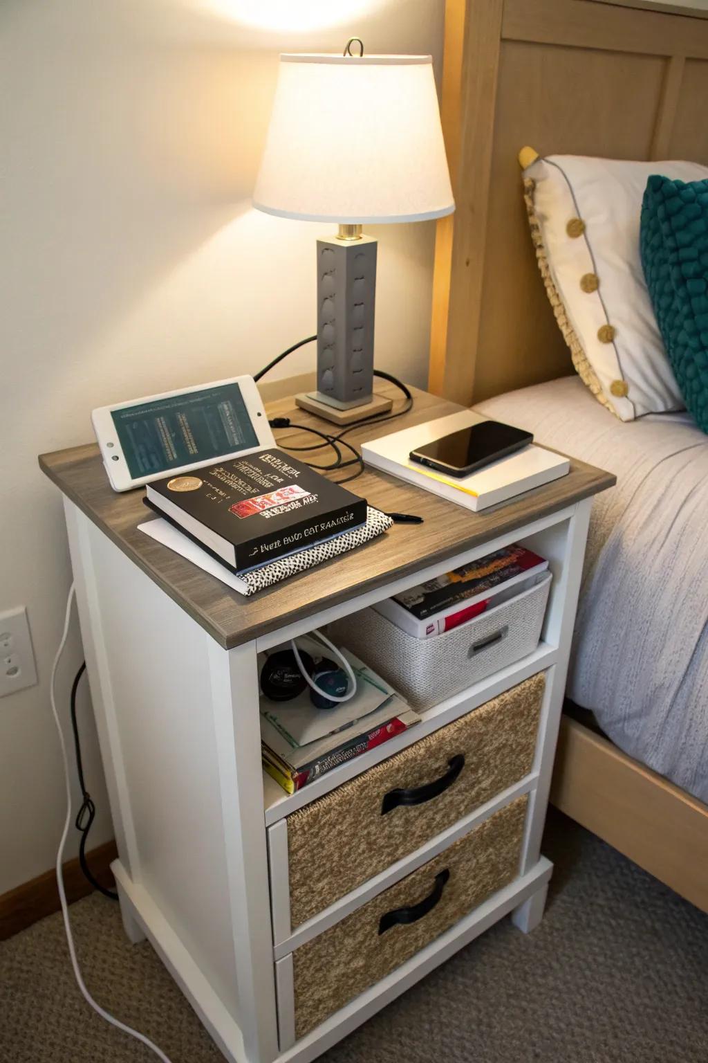 Blend function and style using a multi-purpose bedside table.