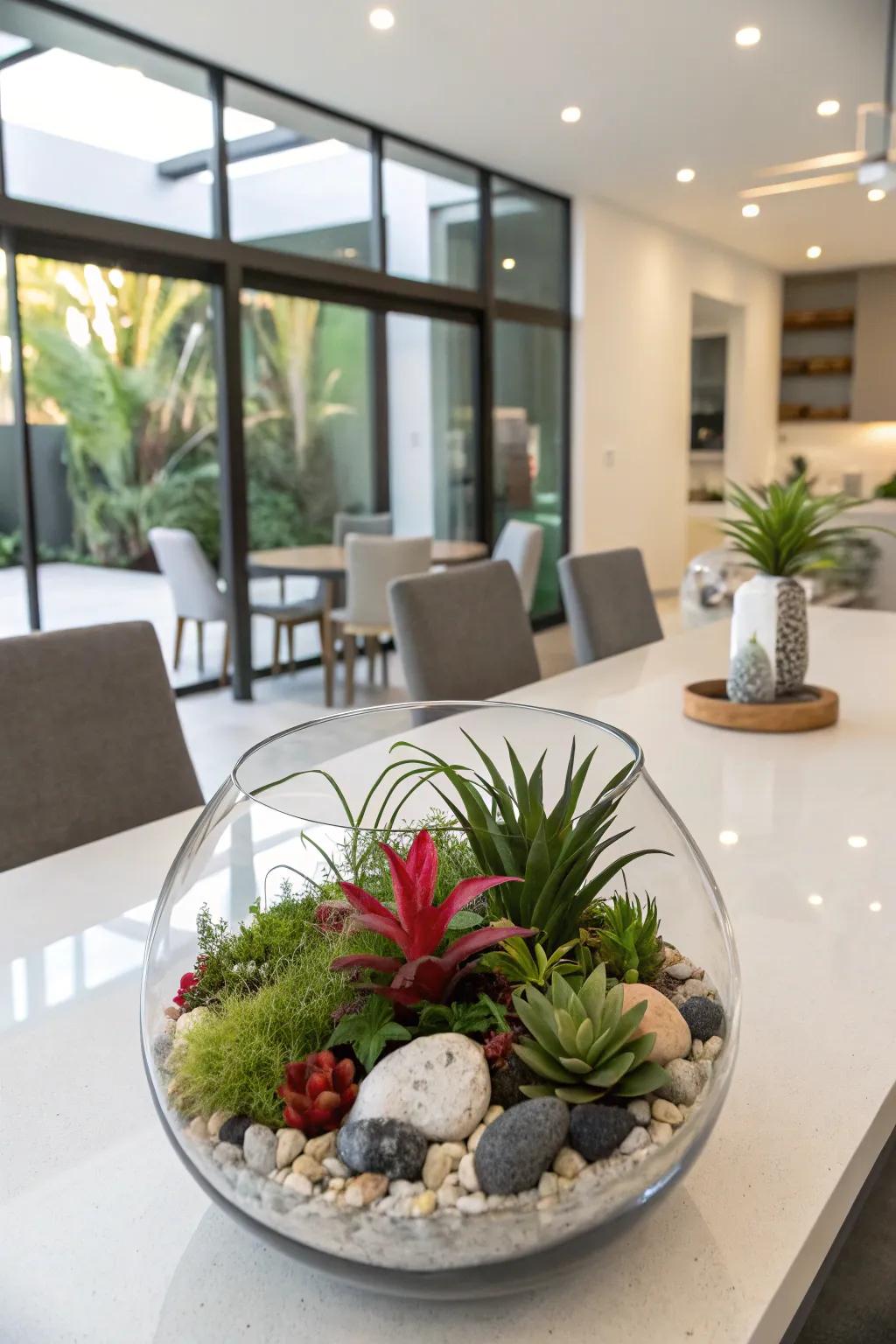 Terrarium centerpieces offer a miniature realm of beauty.