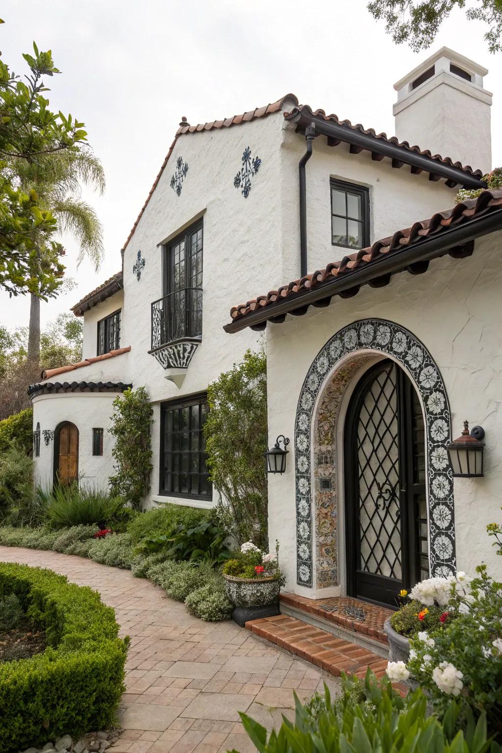 A Mediterranean Revival home with a chic black and white twist.