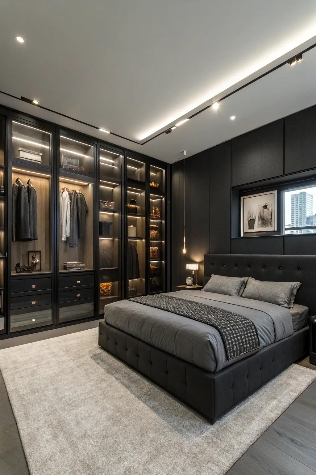 Built-in stowage keeps your obsidian-themed personal space streamlined and uncluttered.