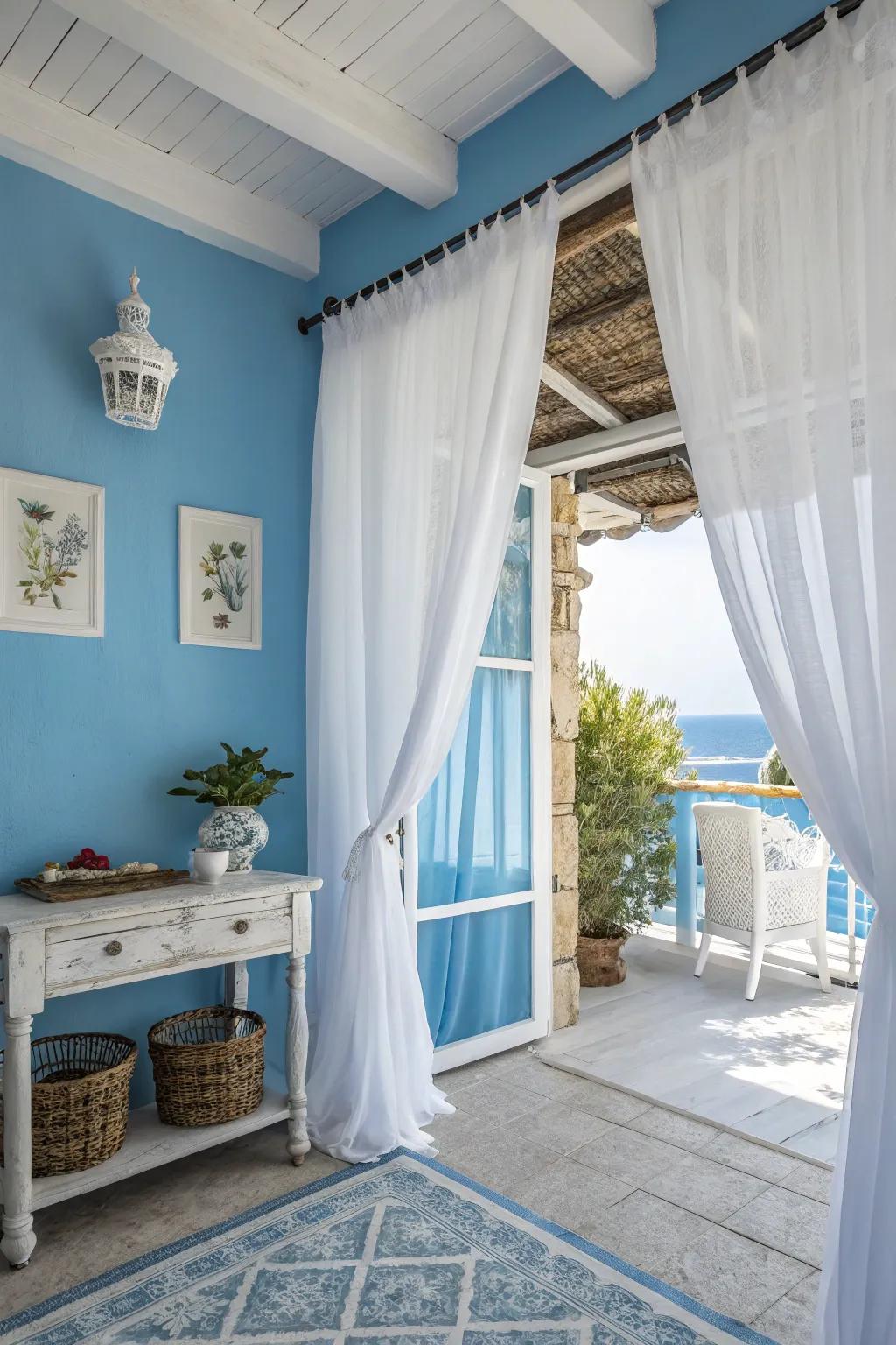 Blending shades of blue and white establishes a crisp, balanced vibe.