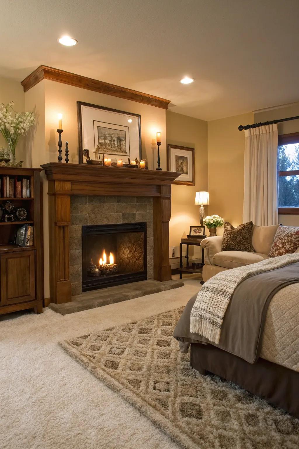 A flame feature adds warmth and a cozy focal point.