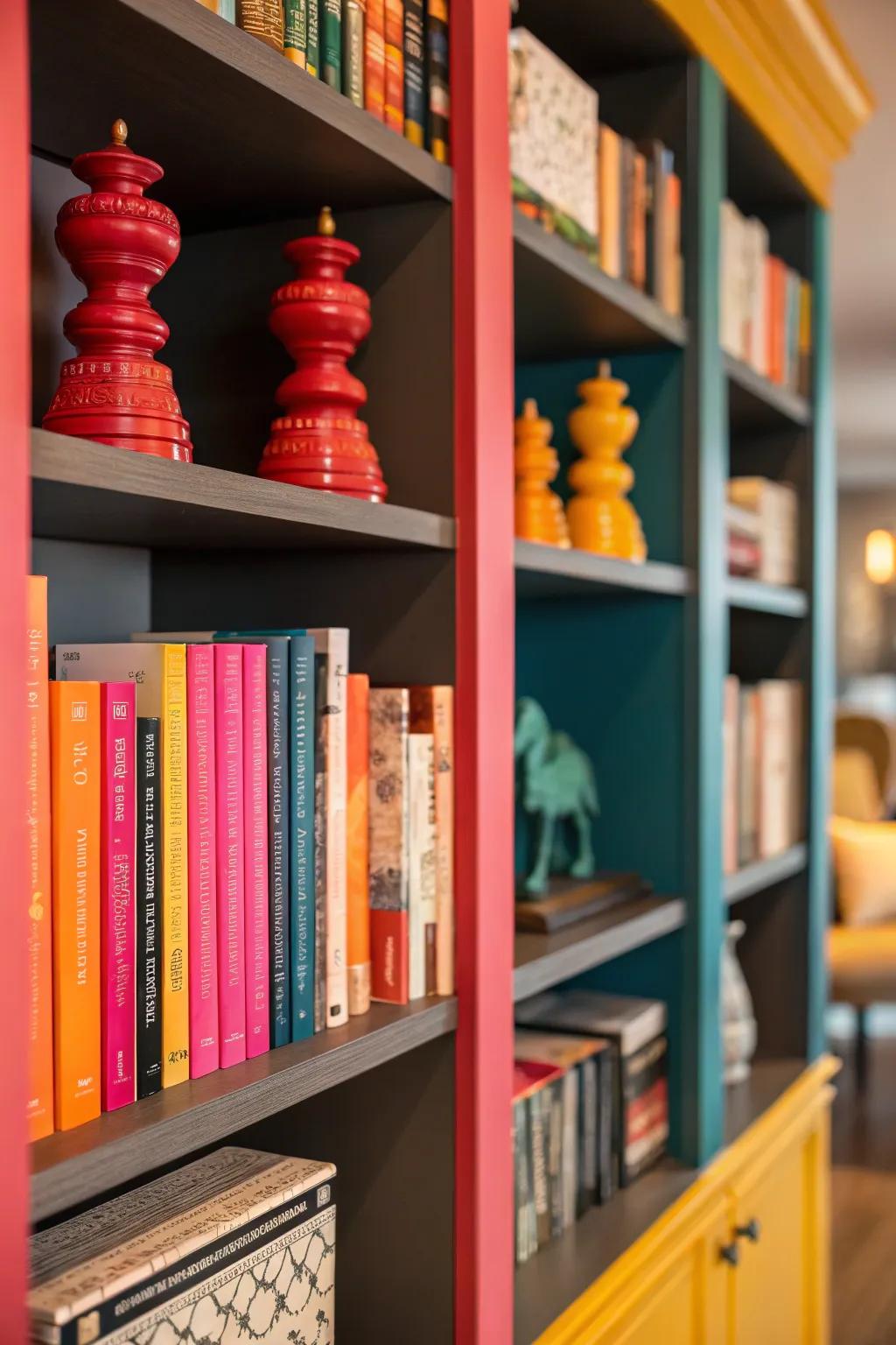 Stark-contrast blueprint aspects make a dramatic assertion on a bookshelf.