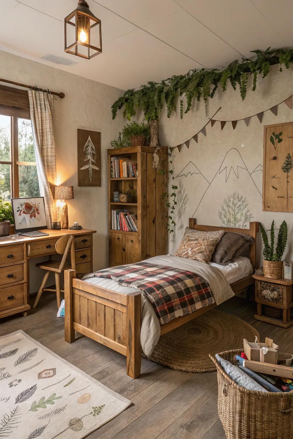 Natural earth shades compose a cozy, grounded retreat.