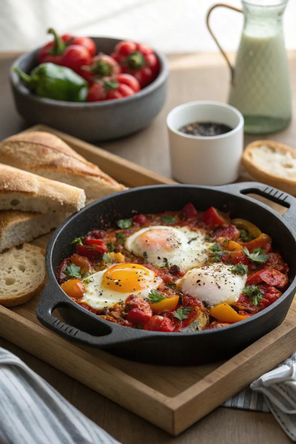 Shakshuka provides a filling and flavorful breakfast experience.