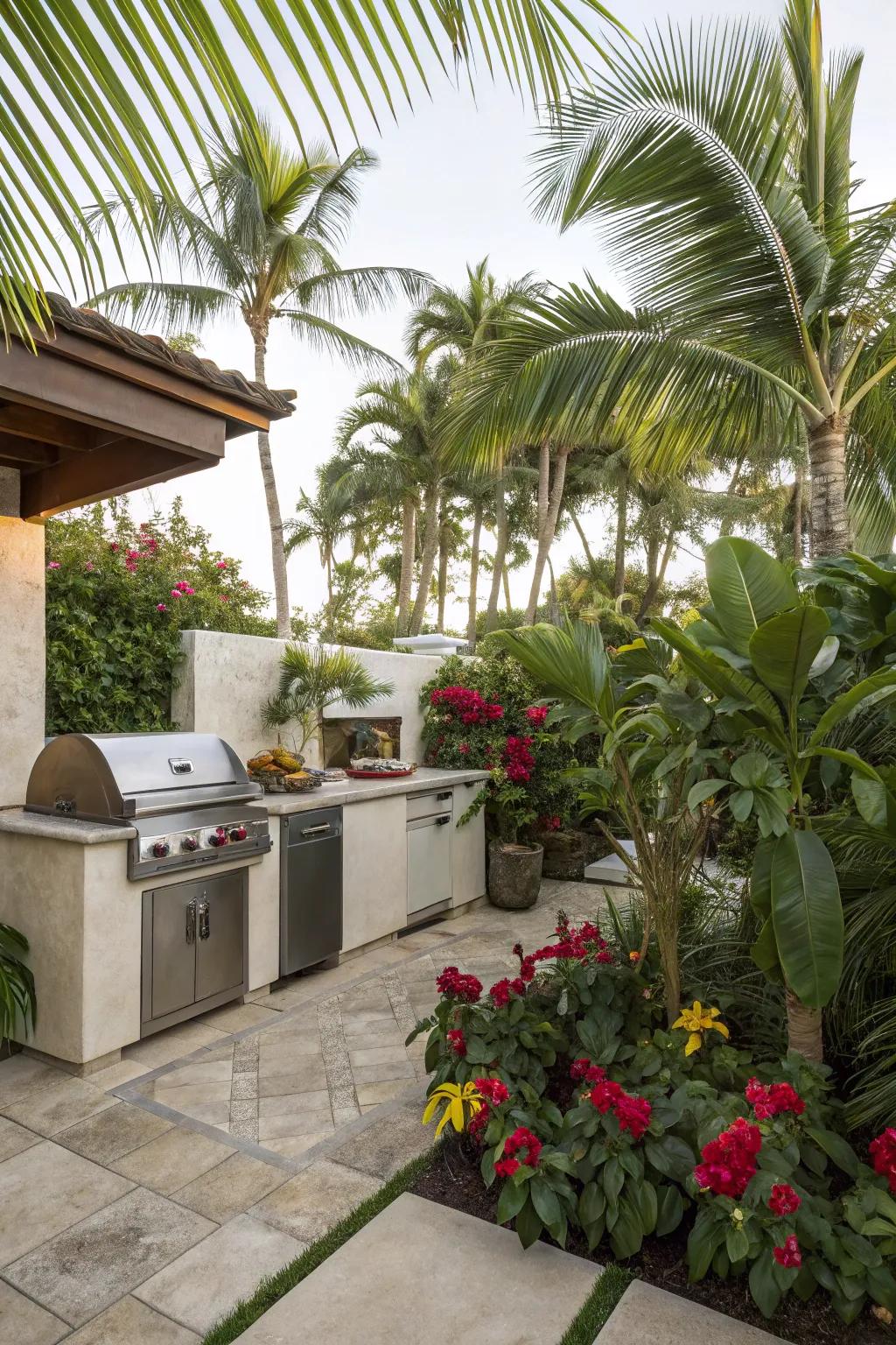 A themed BBQ setup that carries you off to a tropical retreat.