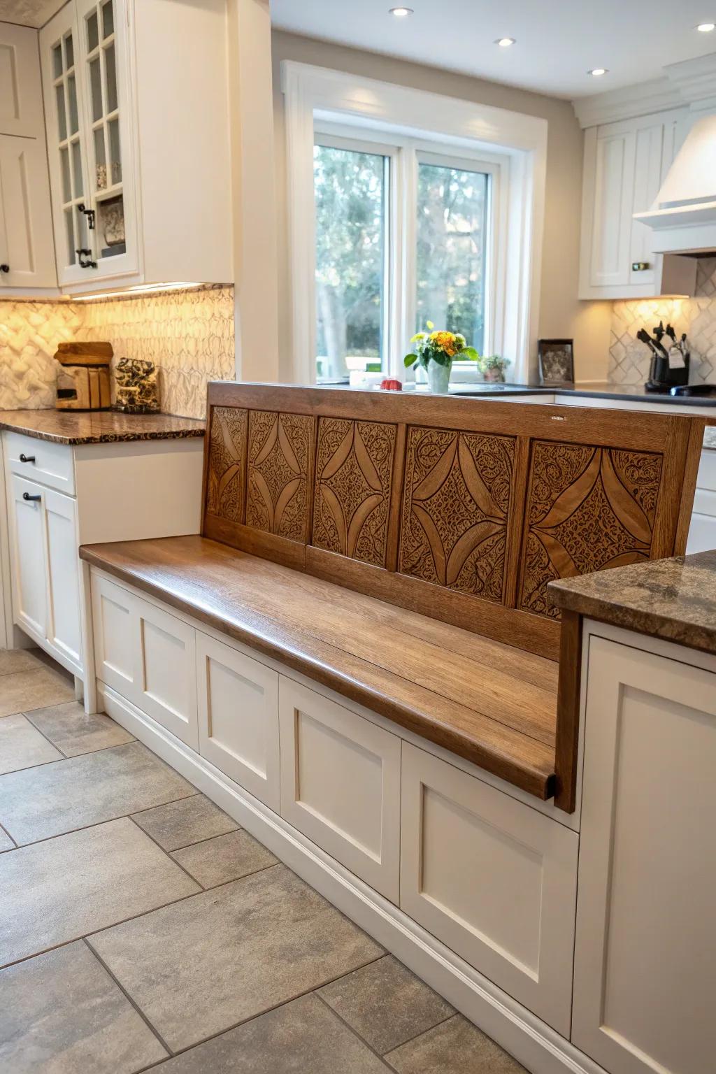 Enhance visual interest using decorative bench backing.