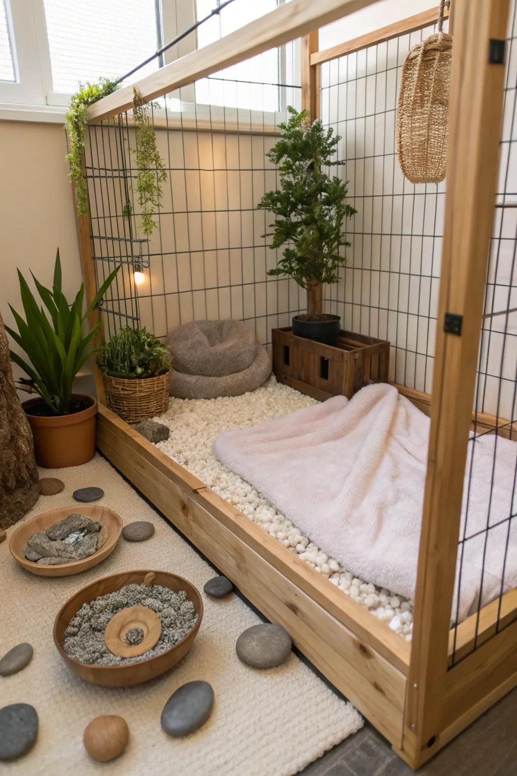 A zen corner offers tranquility and relaxation for your bunny.