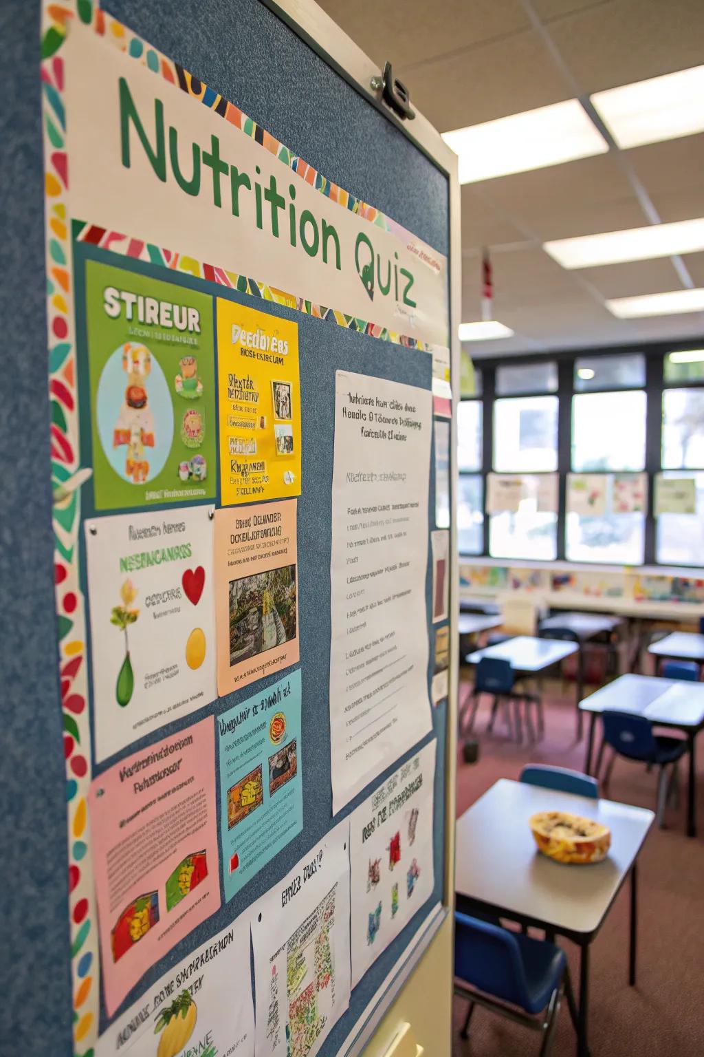 A quiz board engaging learners in nutrition education.