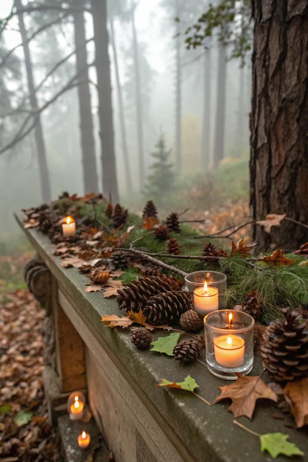 Whimsical forest scene featuring lights.