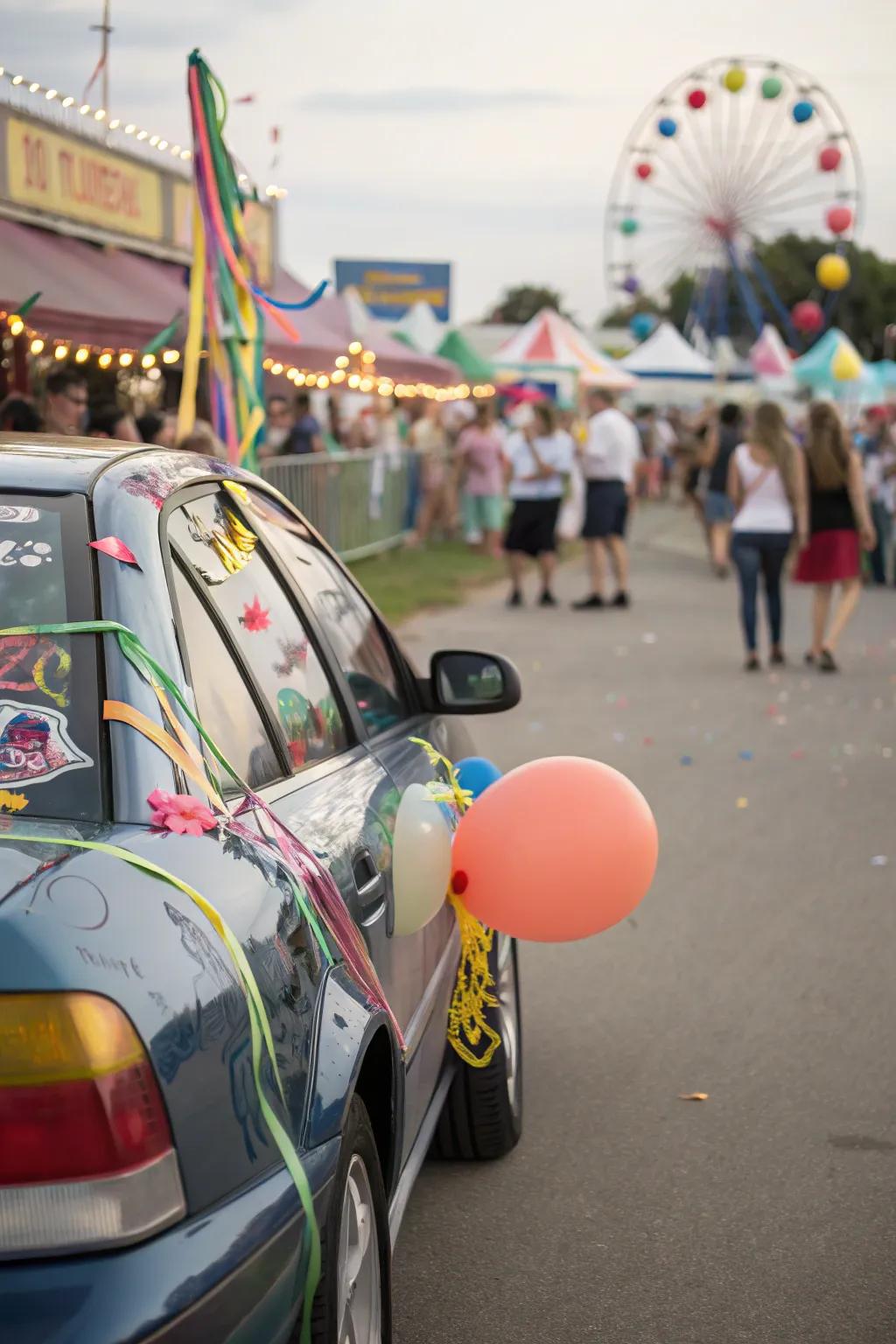 A car decked out in vibrant hues, suited for festival celebrations.