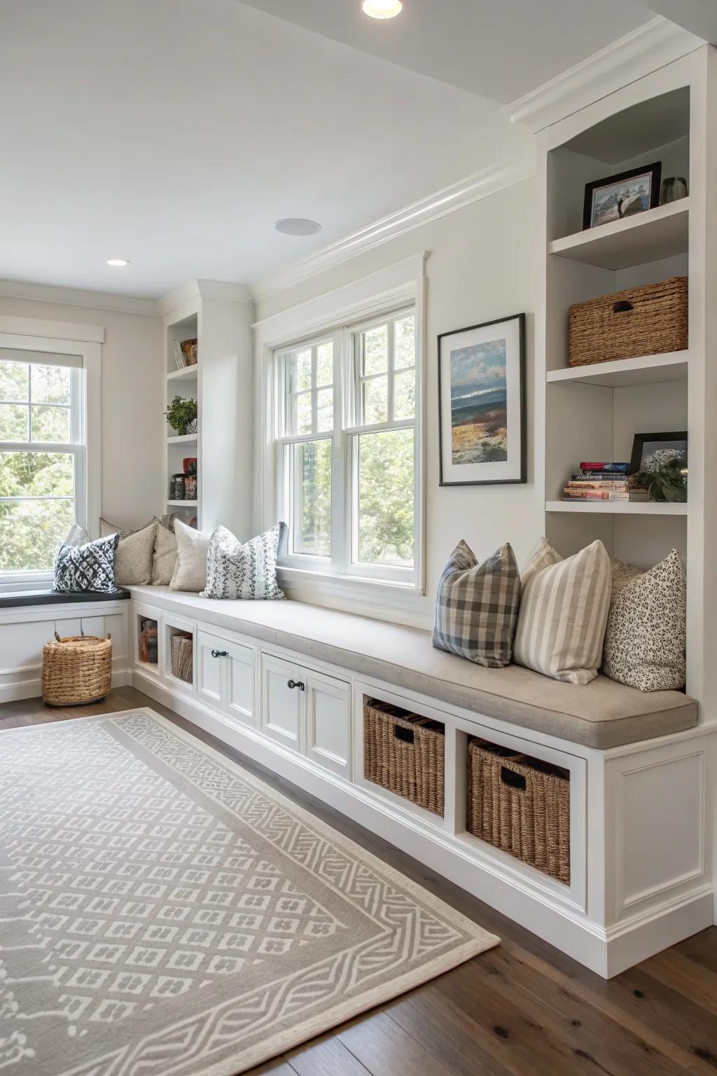 Fitted benches are stylish and functional for contemporary homes.