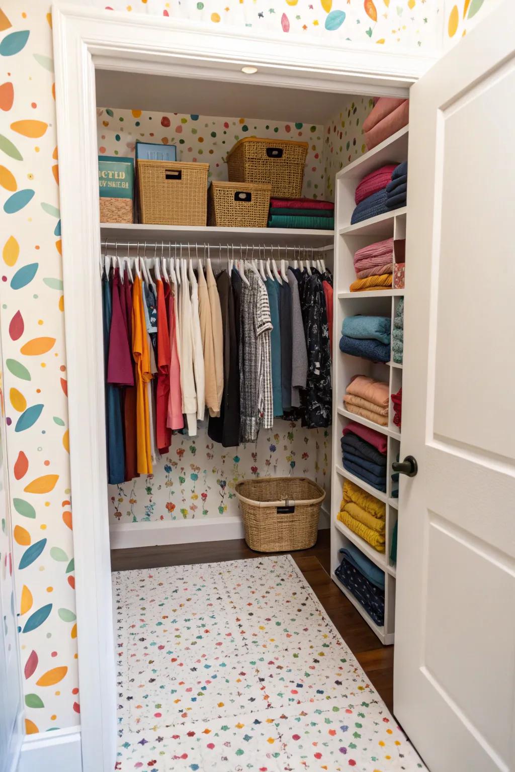 Adhesive wall covering: unexpected flooring fun.