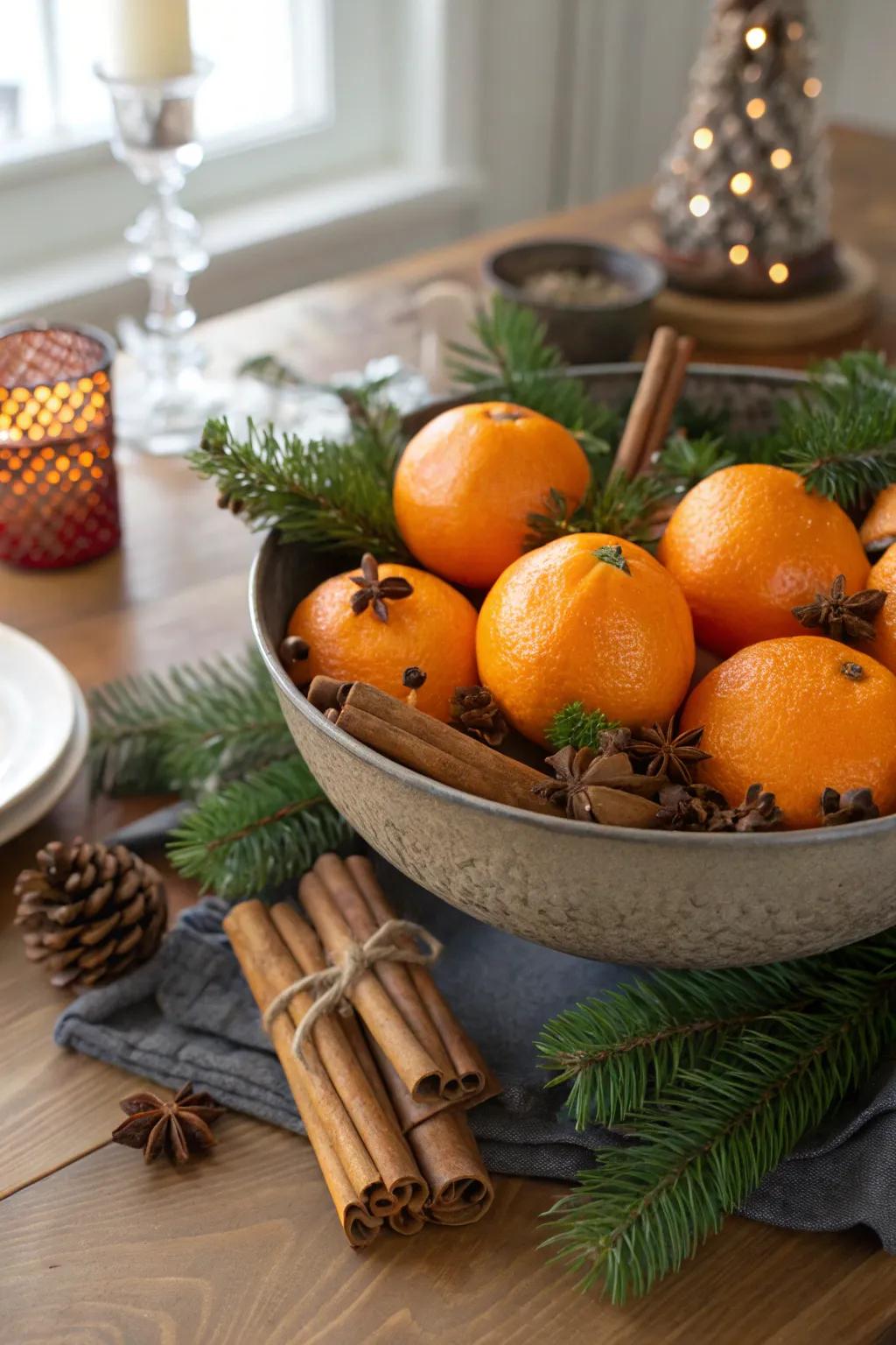 A sweet citrus centerpiece offers a celebratory and fragrant surprise.