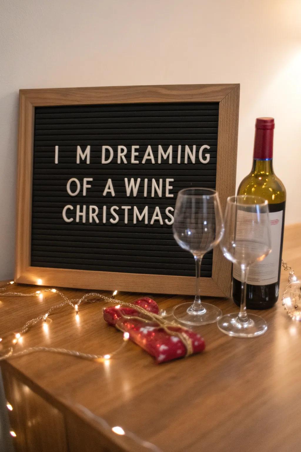 An amusing board for vino enthusiasts during the holiday season.