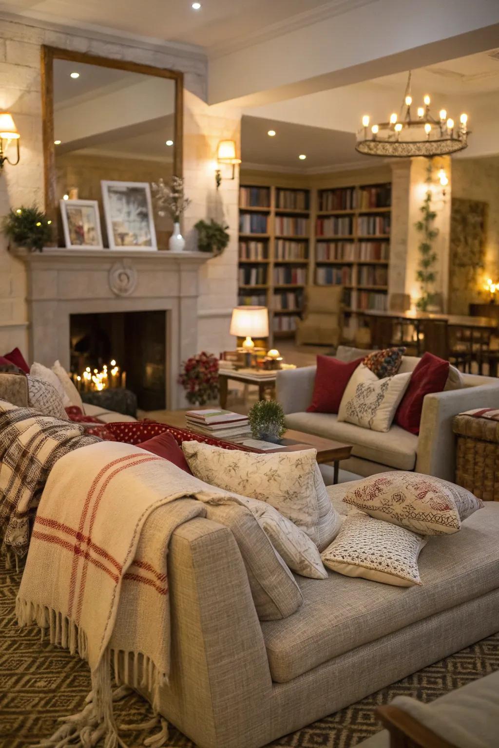 A cozy lounge area invites guests to relax and enjoy the festivities.