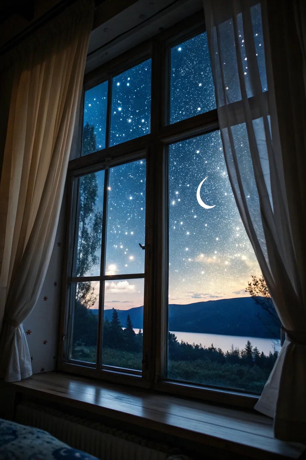 A star-studded nocturnal horizon conveys serenity to your dwelling.