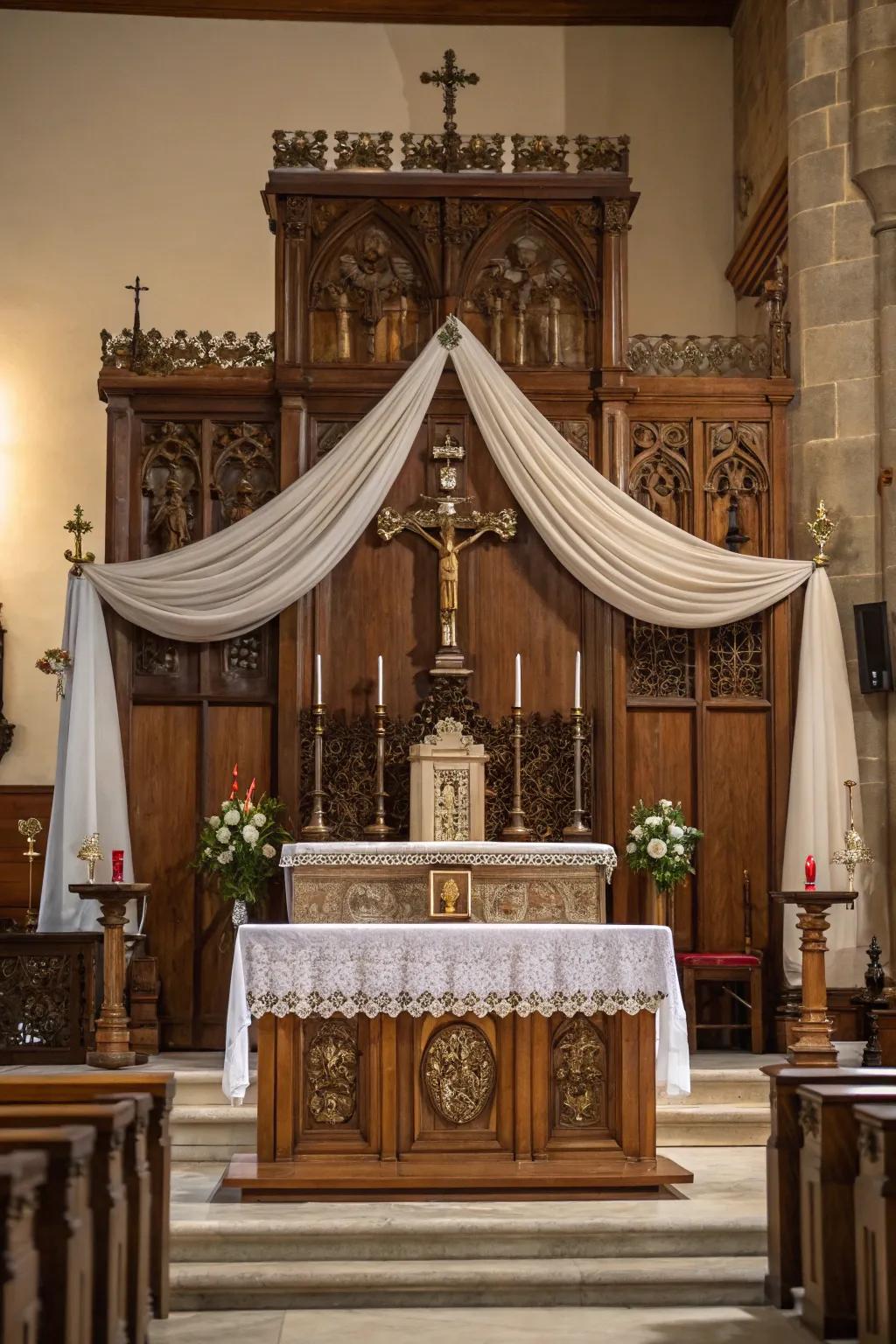 An altar showcasing layered textures, adding depth and interest.