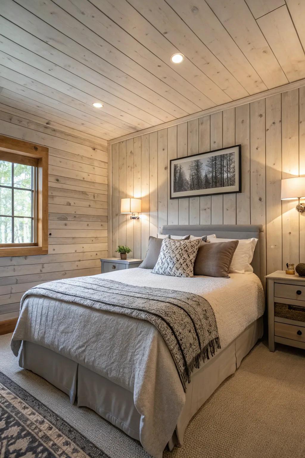 Textured walls introduce depth and interest to a tidy bedroom.