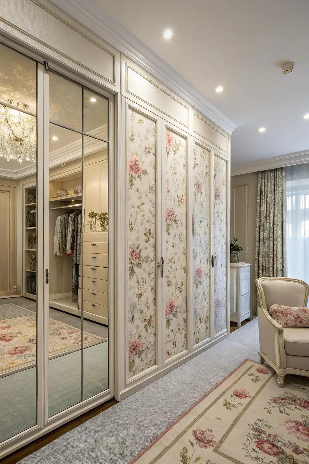 Material-lined glass panels offer privacy and elegance.