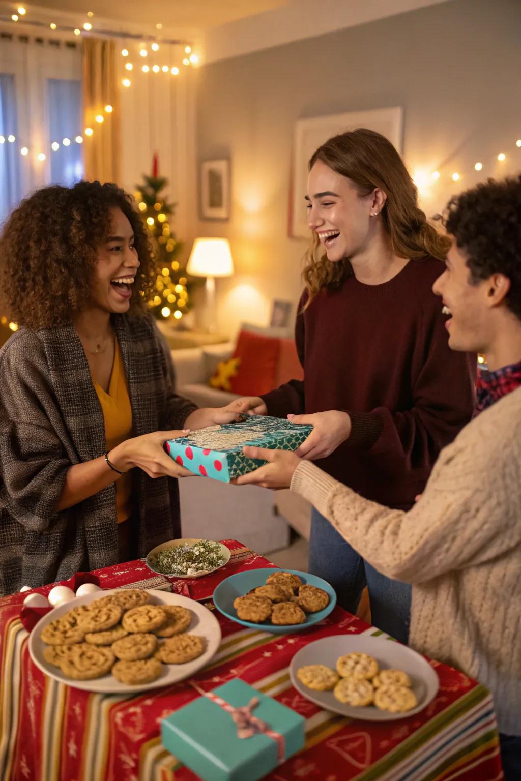 Guests enjoying a cookie gift exchange.