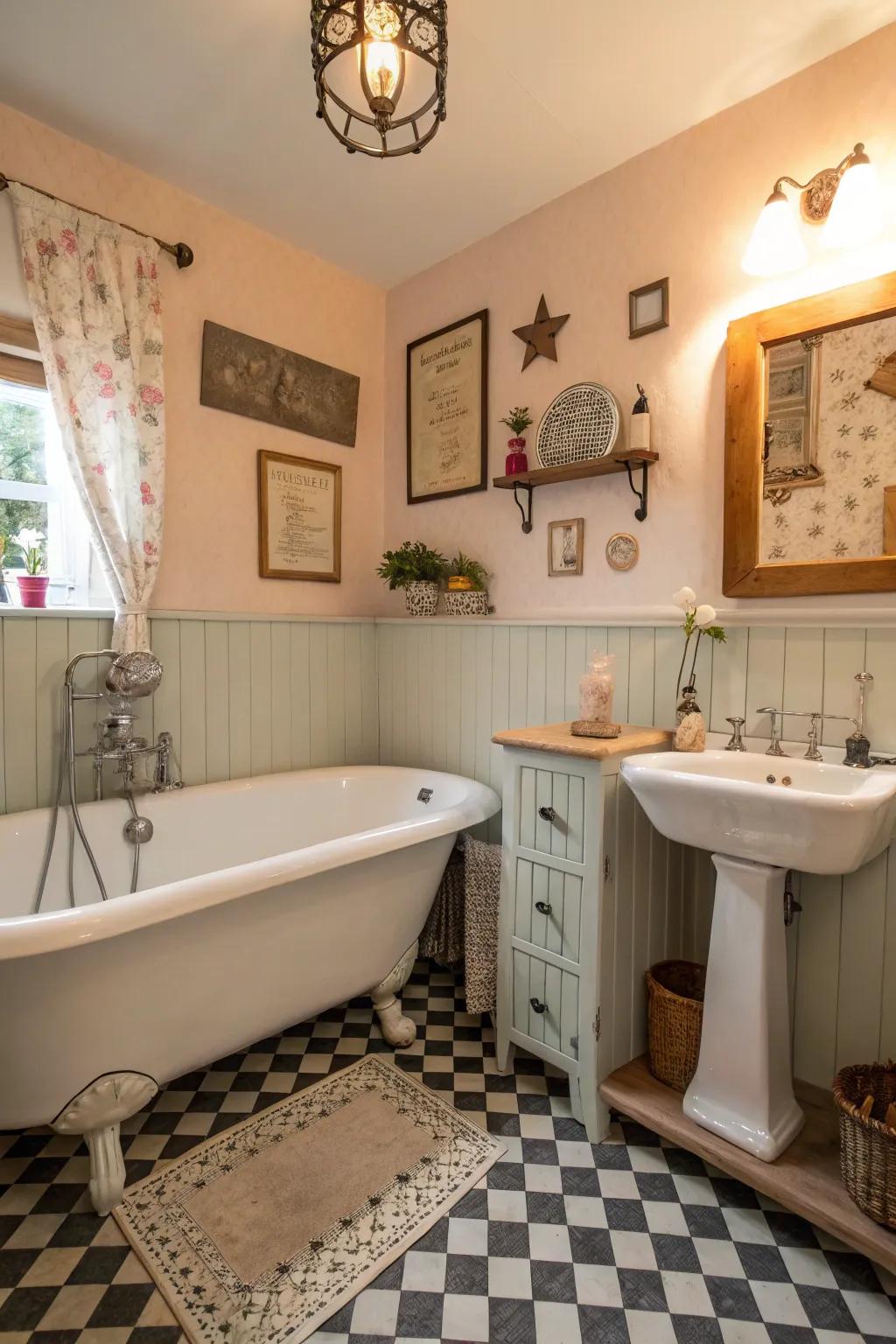 Timeless decor incorporating charm to a cottage bathroom