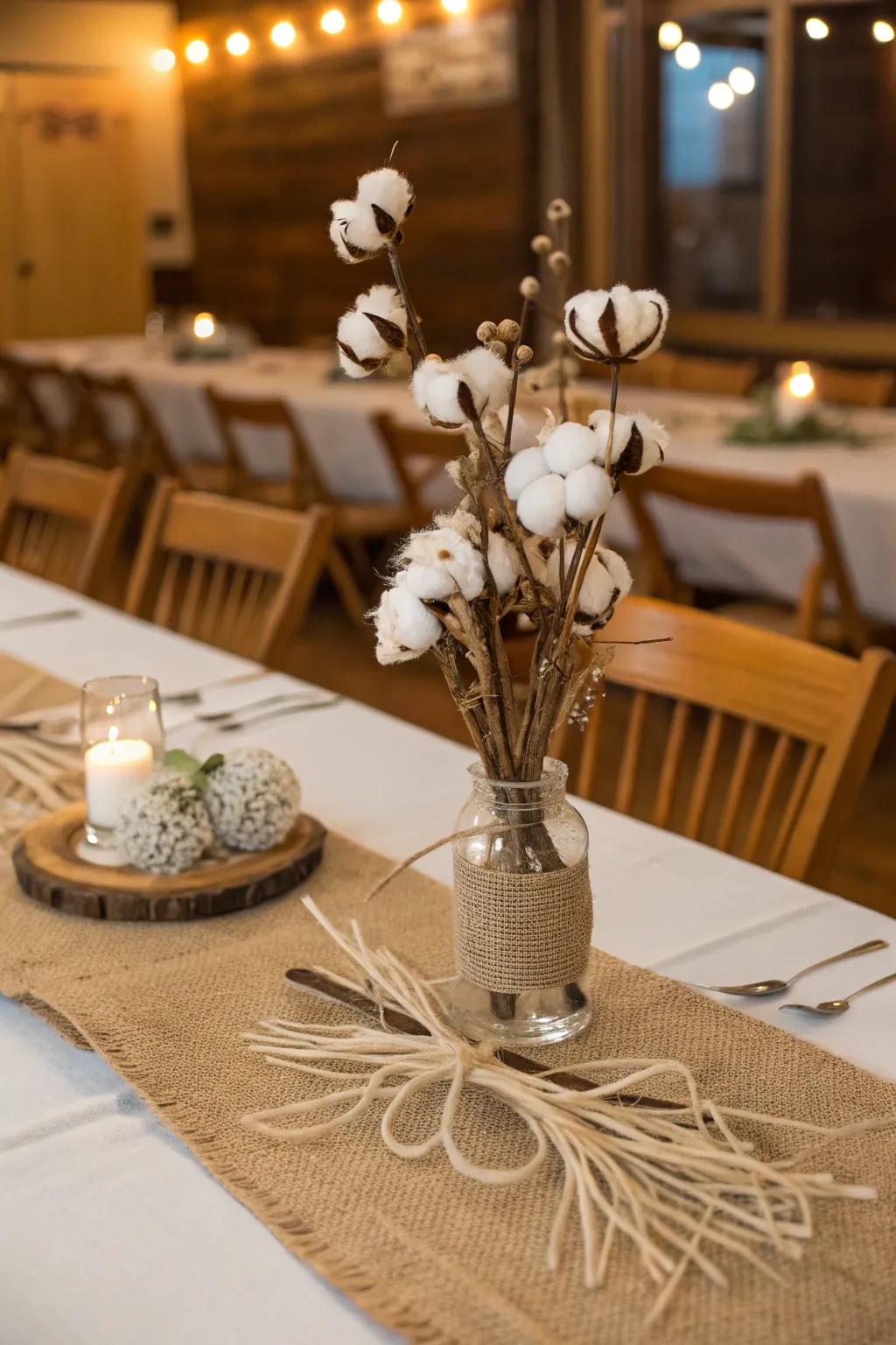 Old-style class with twine, burlap, and cotton.