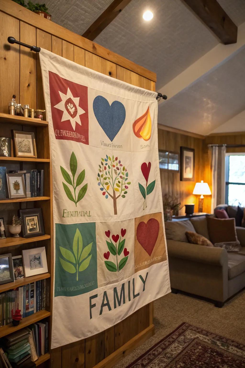 Family pennants honor the singular saga of your abode.