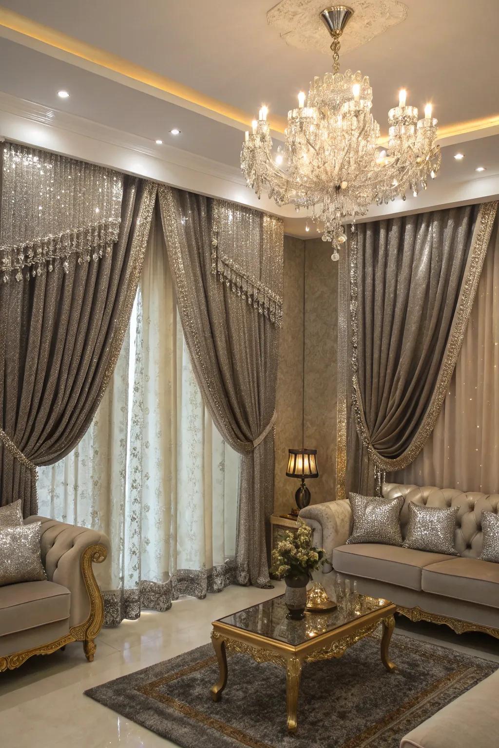 Metallic highlights introduce a luxurious element to curtain designs.
