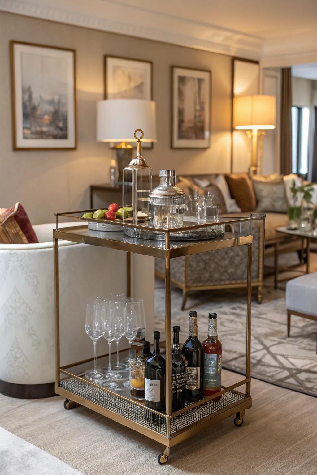 Bespoke cocktail trolley adding elegance and fun to social gatherings