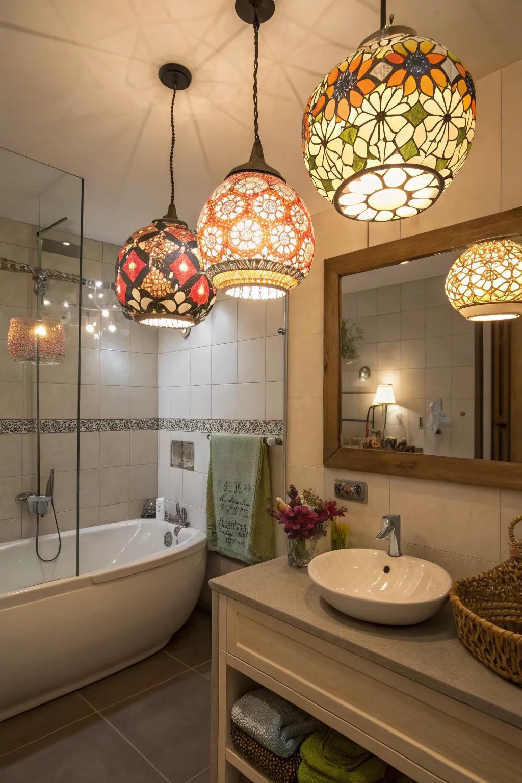Whimsical lighting enhances your restroom with warmth and character.
