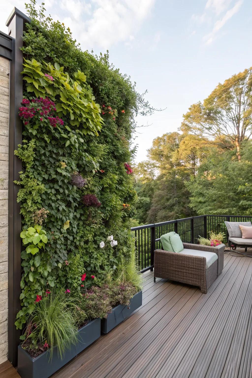 A vertical garden providing a vibrant, living privacy wall.