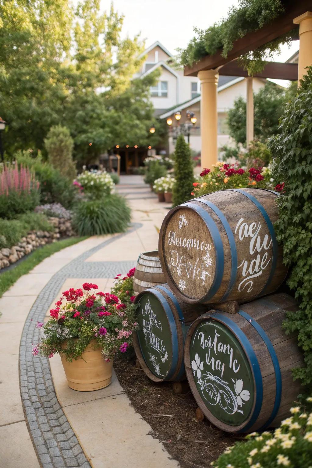 Barrels painted with personalized messages